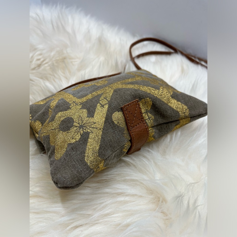 Mona B. Up cycled Coated Canvas Crossbody w Vegan Leather Metallic Gold Design - Picture 6 of 17